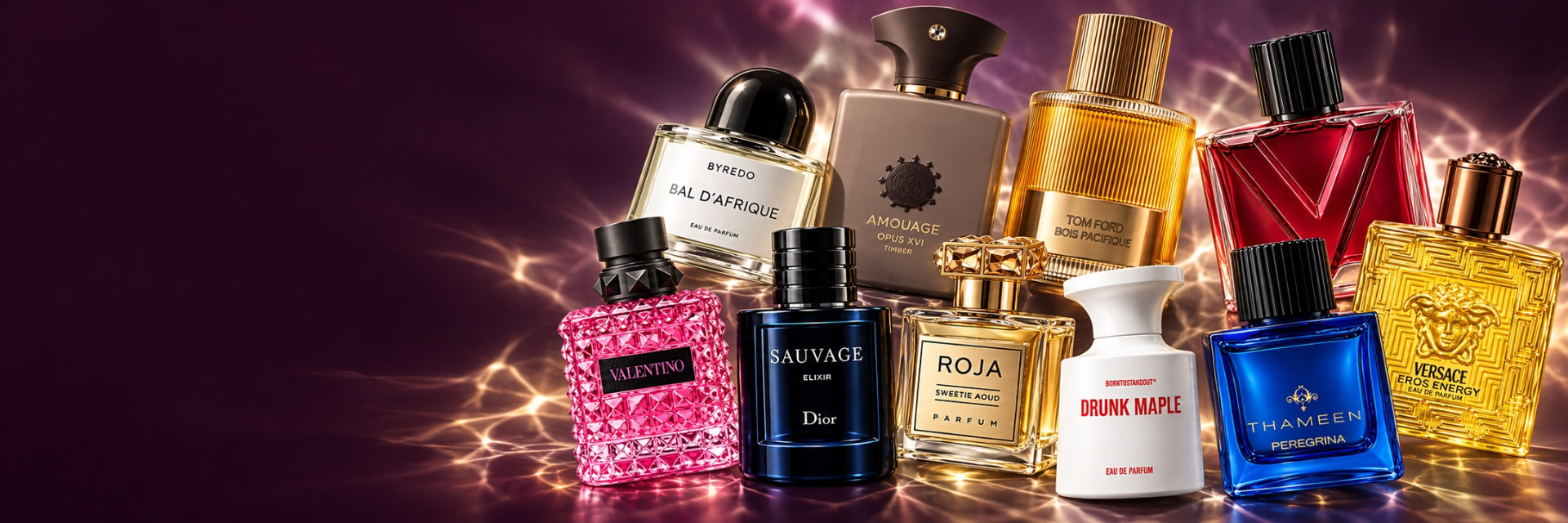 Luxury fragrance bottles arranged for date night