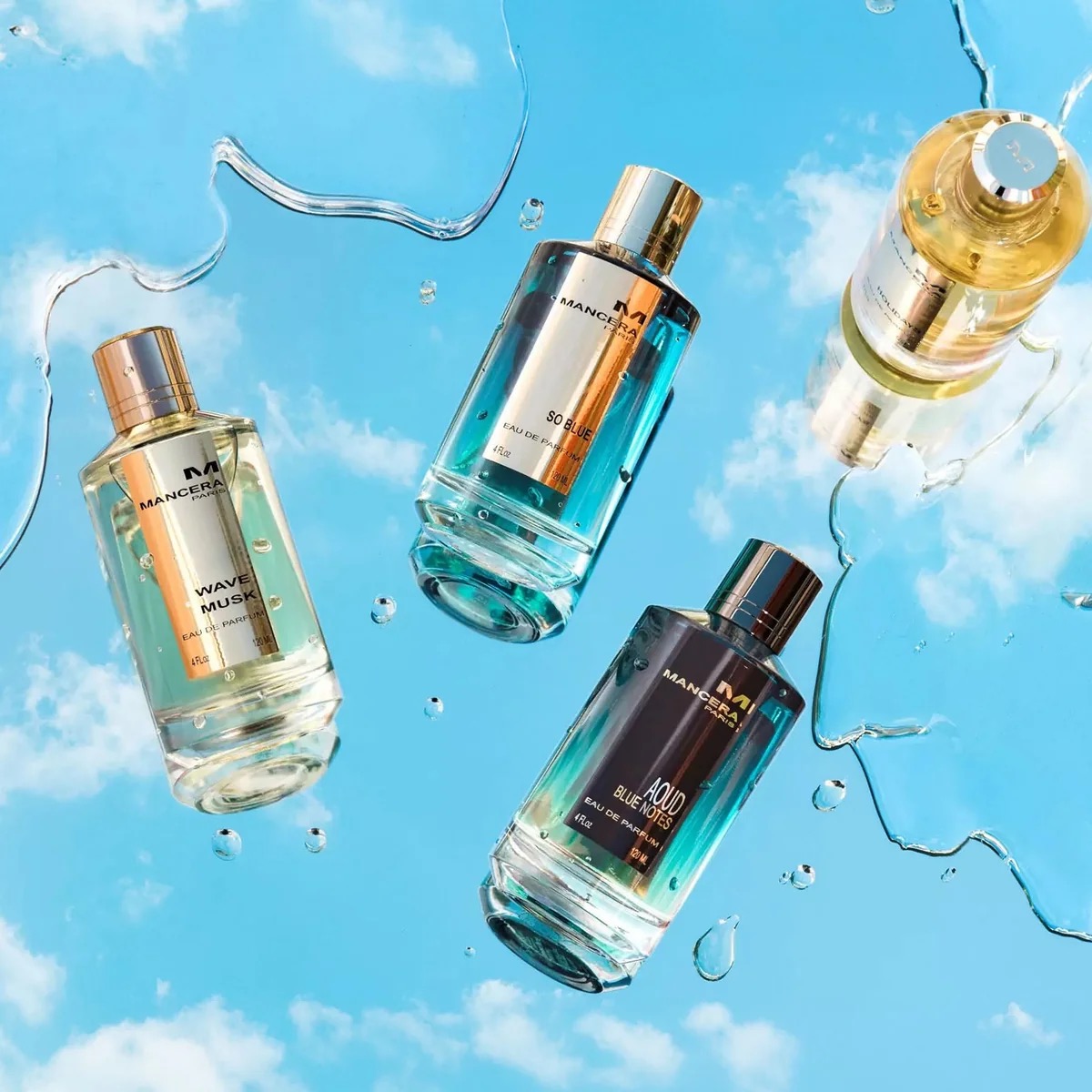 Mancera fragrance bottles floating in water
